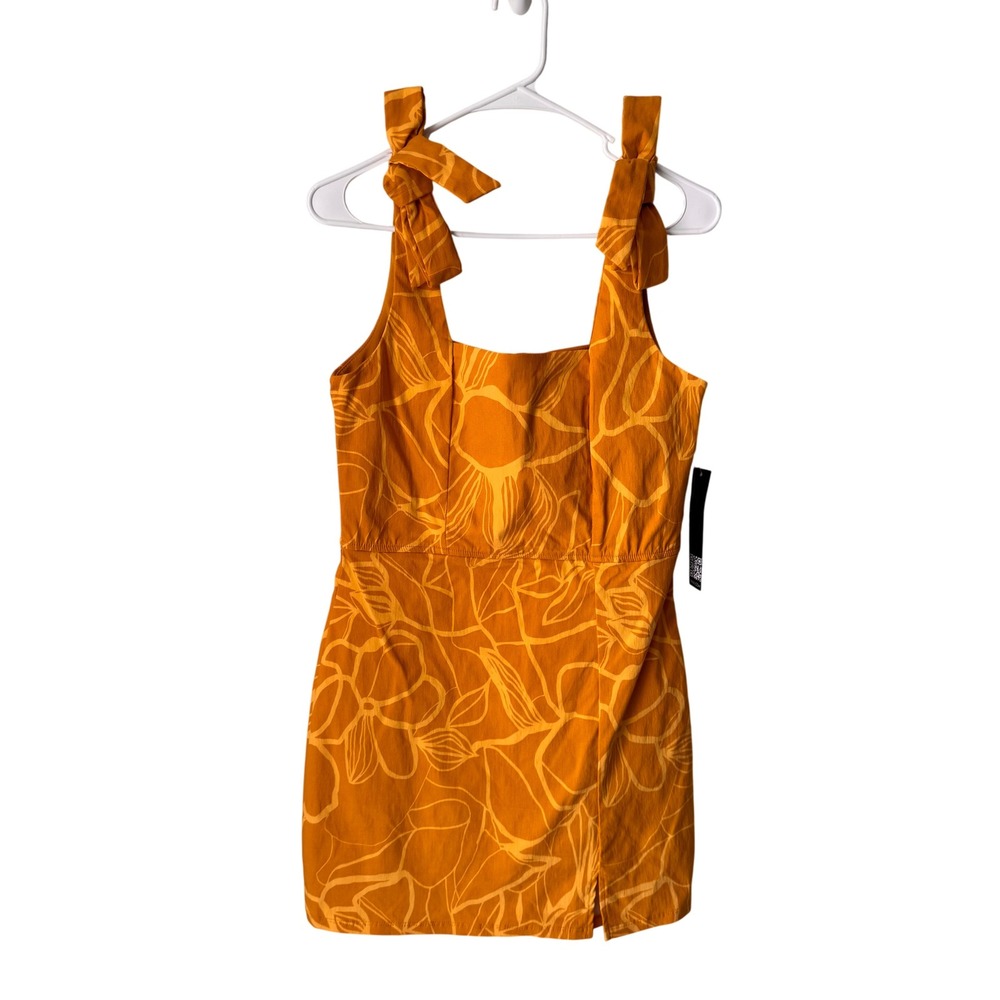 Trixxi Orange Floral Line Art Tie Shoulder Mini Dress NWT Size Large